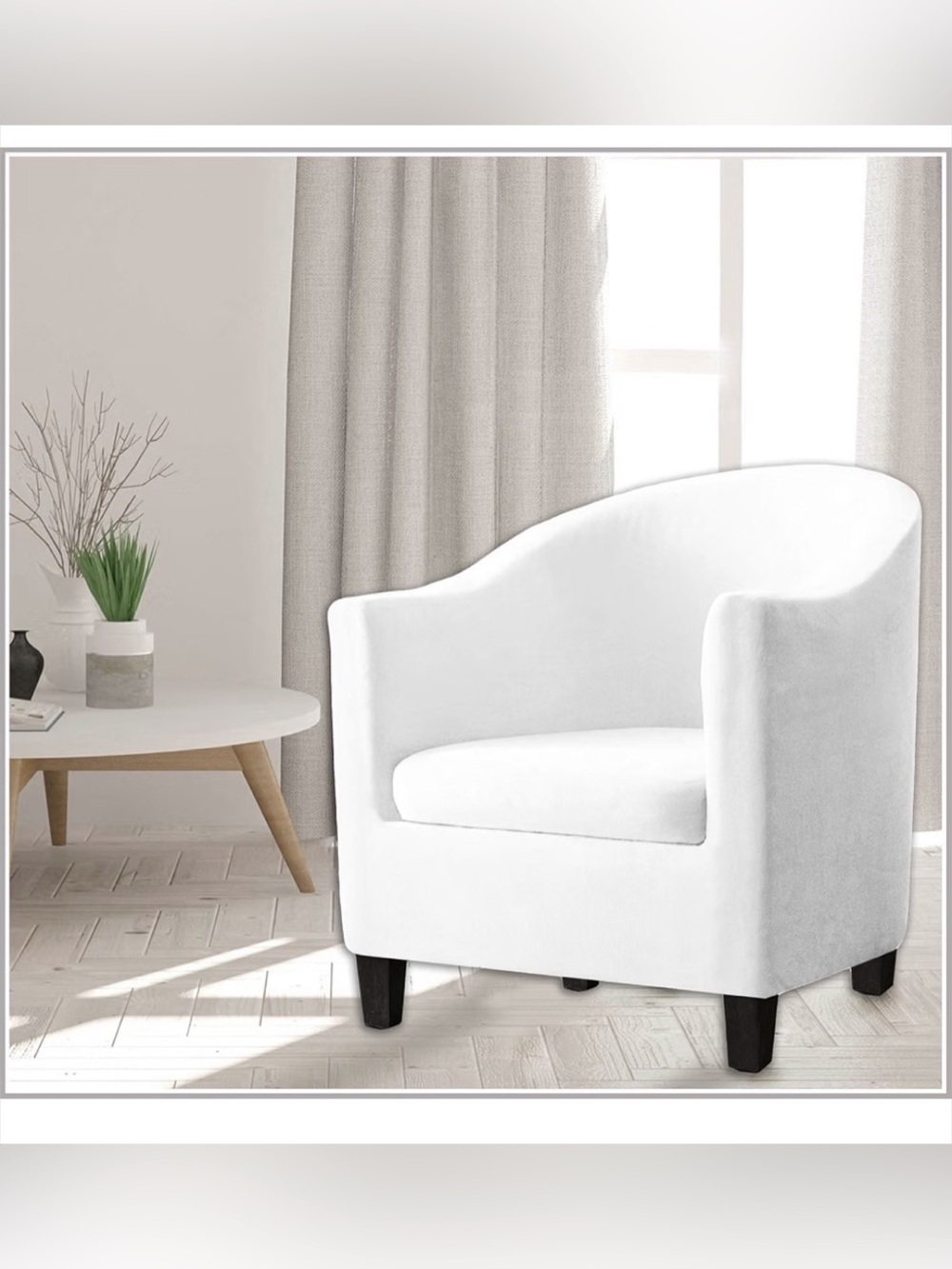 2 Piece Velvet Tub Chair Cover - Spandex Slipcovers for Armchairs (White, 1)
